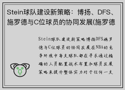 Stein球队建设新策略：博扬、DFS、施罗德与C位球员的协同发展(施罗德 cba)